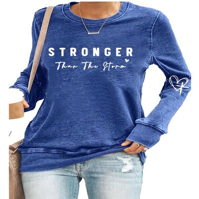 MOGUI Stronger Than The Storm Hoodie Women Stronger Than The Storm Womens Shirt Crewneck Sweatshirt Positive Letter Print Top Blue, 4X-Large