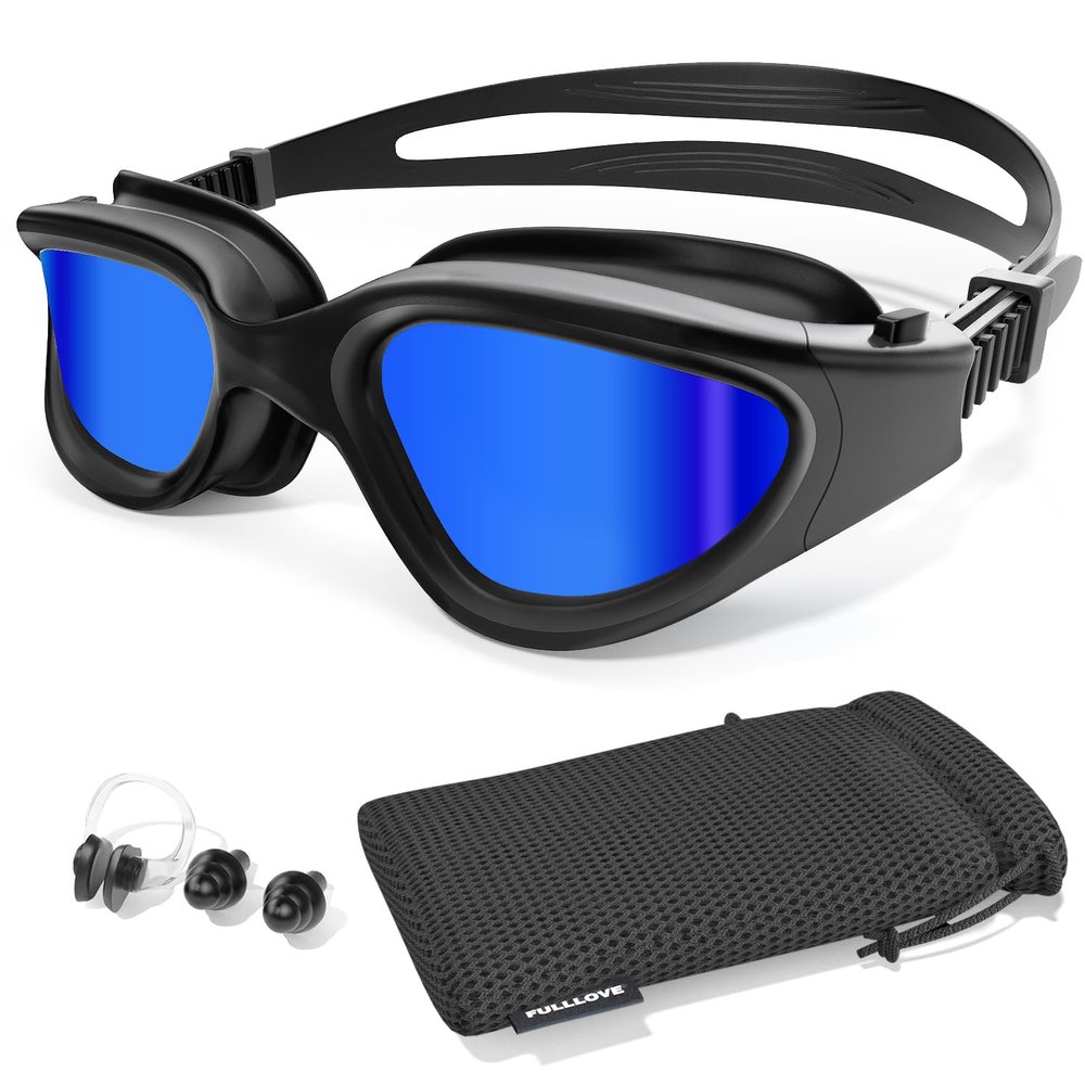 Fulllove Swim Goggles, Tenfold Long-lasting Anti Fog Swimming Goggles for Adult Men Women, No Leakage with Nose Clip Earplugs