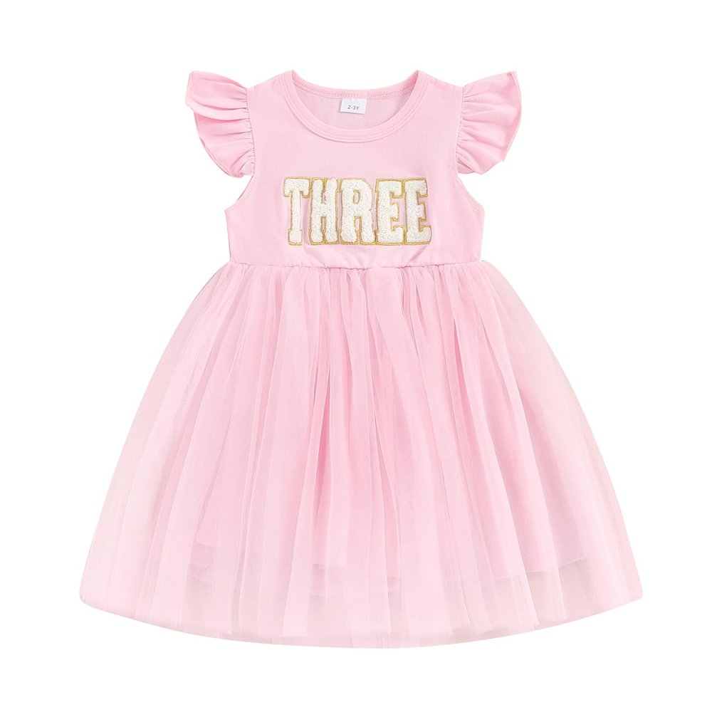 Baby Girls My 1st Birthday Outfits One Romper Two/Three Tutu Skirt Ruffle Embroidery Letter Summer Clothes(3-4 Years, Pink-Three)