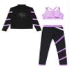 YiZYiF Kids Girls Figure Ice Skating Gym Training Suit Long Sleeve Jacket Sleeveless Crop Tops with Skating Pants Set Lavender 14 Years view 4