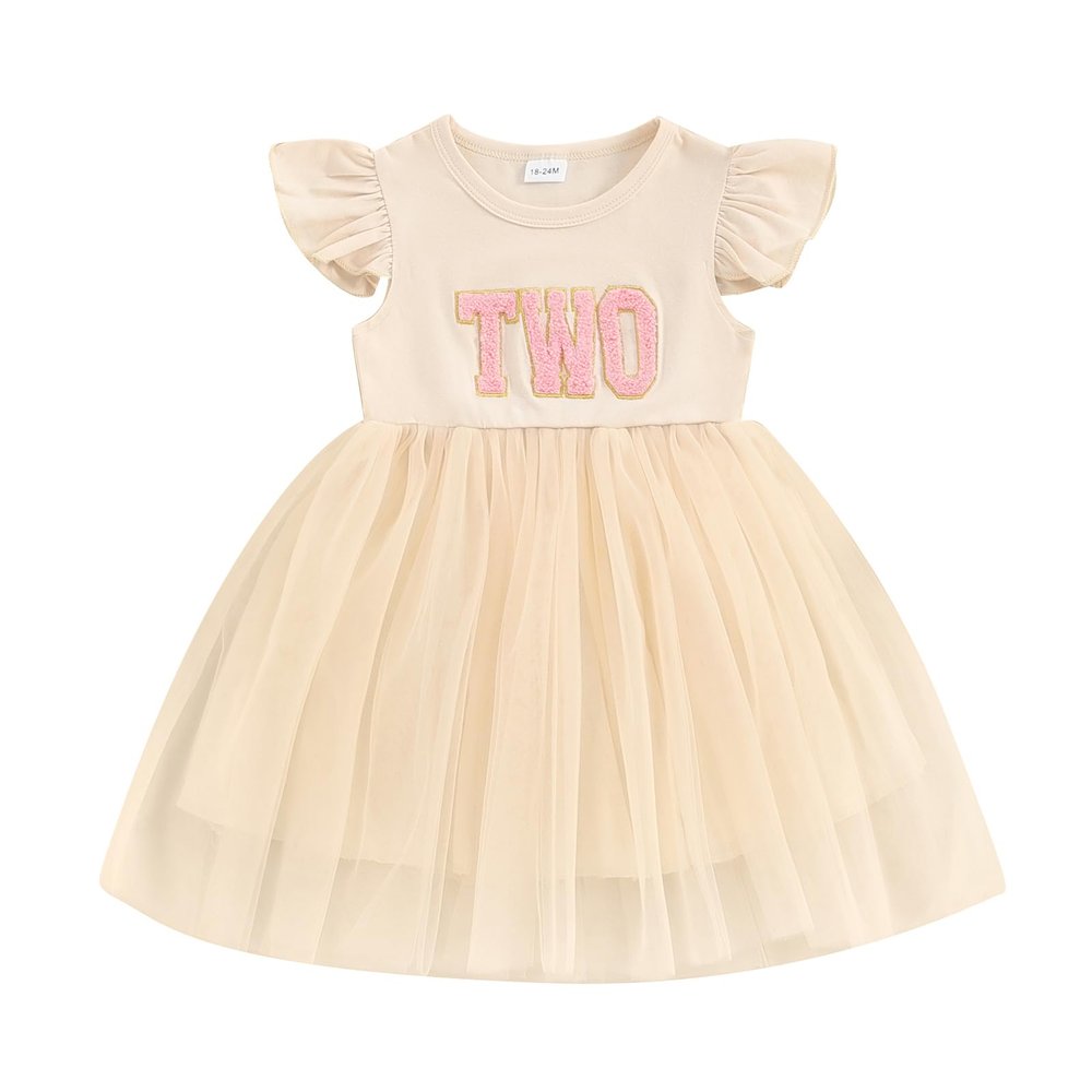 Baby Girls My 1st Birthday Outfits One Romper Two/Three Tutu Skirt Ruffle Embroidery Letter Summer Clothes(18-24 Months, Apricot-Two)