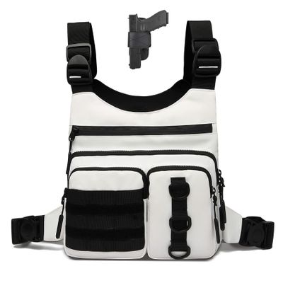 Criuage Outdoor Sports Chest Bag for Men Women, Large Capacity Running Vest Rig with Water Bottle Pocket, Comfort Hands Freely EDC Chest Pack for Hiking,Cycling,Travelling (White)