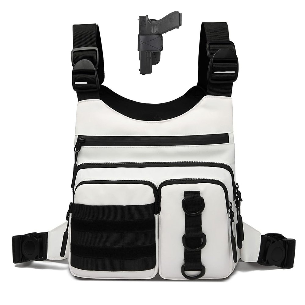 Criuage Outdoor Sports Chest Bag for Men Women, Large Capacity Running Vest Rig with Water Bottle Pocket, Comfort Hands Freely EDC Chest Pack for Hiking,Cycling,Travelling (White)