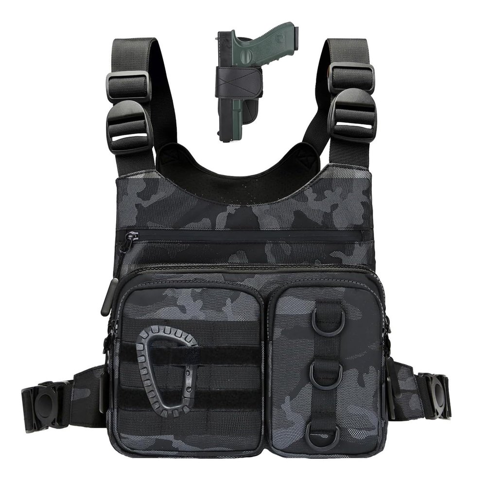 Criuage Outdoor Sports Chest Bag for Men Women, Large Capacity Running Vest Rig with Water Bottle Pocket, Comfort Hands Freely EDC Chest Pack for Hiking,Cycling,Travelling (Camo)