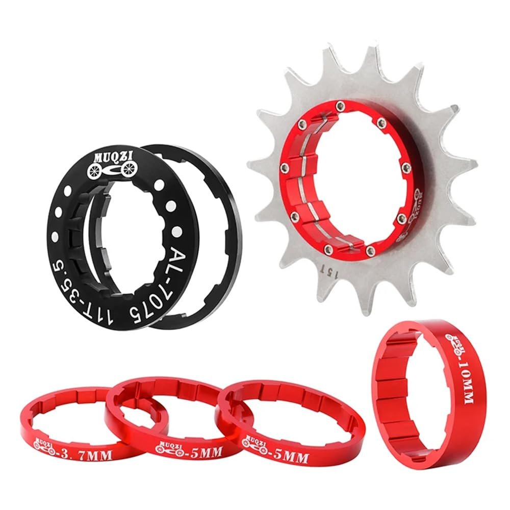 ZOCKZ Single Speed Cassette Cog 12/13/14/15/16/17/18/19/20/21/22T MTB Single Speed Conversion Kit Bicycle Single Speed Bike Cassette Sprocket for 7-10 Speed HG Hubs (Red,15T)