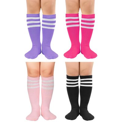 Zando 4 Pairs Toddler Soccer Socks Boys Baseball for Boys Girls Purple/Black Pink 2 3-6 Years