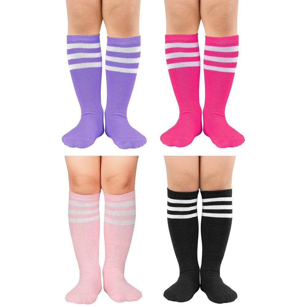 Zando 4 Pairs Toddler Soccer Socks Boys Baseball for Boys Girls Purple/Black Pink 2 3-6 Years