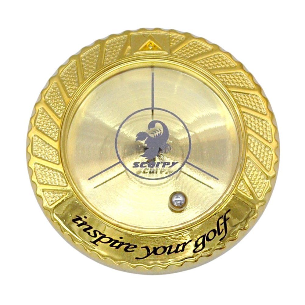 scorpy Golf Level Ball Marker with Metal Bead and Hat Clip, High Precision Putting Green Reading Aid Golf Accessories (Model Galaxy, Gold)
