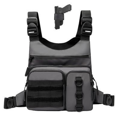 Criuage Outdoor Chest Bag for Men, Lightweight Running Vest with Water Bottle Pocket, EDC Chest Pack for Hiking,Cycling