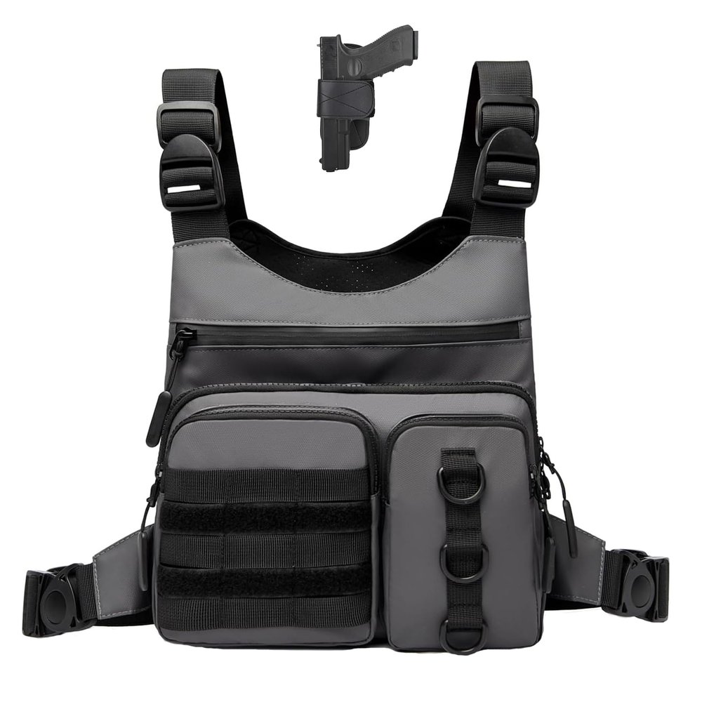 Criuage Outdoor Chest Bag for Men, Lightweight Running Vest with Water Bottle Pocket, EDC Chest Pack for Hiking,Cycling
