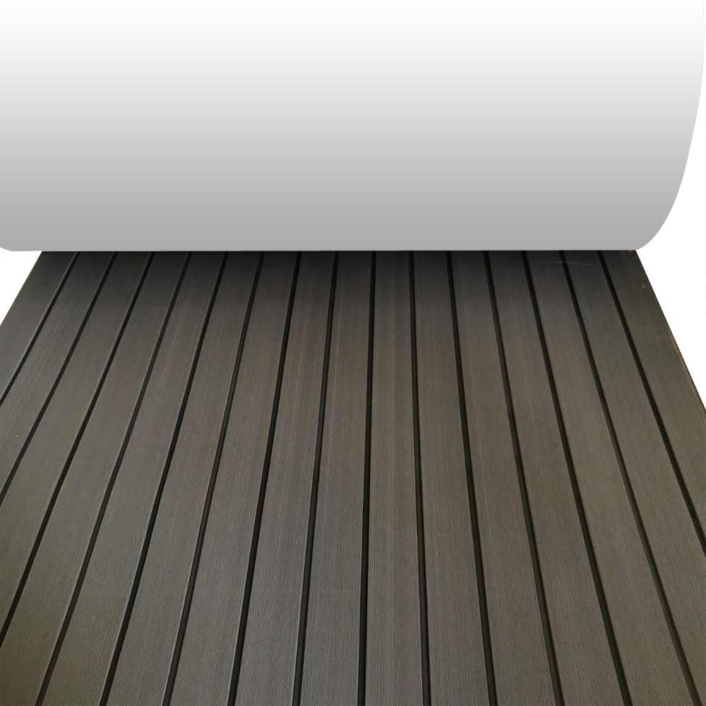 Boat Decking Self-Adhesive Non-Skid Mat EVA Foam Decking Sheet EVA Boat Flooring Mat Boat Flooring Eva Foam Decking Sheet for Motorboat Swim Platform (Dark Gray W/Black Stripes, 94.5 * 35.4in)