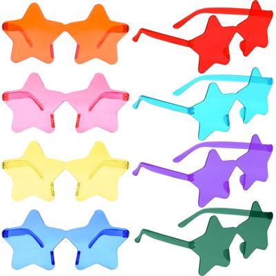 BOUBONI 8 Pack Star Shape Sunglasses Bulk Colorful Rimless Glasses Transparent Candy Color Sunglasses for Adult Kids Ideal Bachelorette Movie Party Favor8 Colors