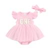 Baby Girls My 1st Birthday Outfits One Romper Two/Three Tutu Skirt Ruffle Embroidery Letter Summer Clothes(12-18 Months, Pink-One) view 1