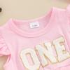 Baby Girls My 1st Birthday Outfits One Romper Two/Three Tutu Skirt Ruffle Embroidery Letter Summer Clothes(12-18 Months, Pink-One) view 2