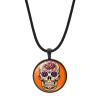 Mexico Necklace For Men Women Jewelry, Vintage Hippie Skeleton PU Leather Bracelet, Mexican Sugar Skull Folk Art Pattern Glass Cabochon Adjustable Rope Pendant Necklaces, Mexico Gold Chain view 2
