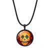 Mexico Necklace For Men Women Jewelry, Vintage Hippie Skeleton PU Leather Bracelet, Mexican Sugar Skull Folk Art Pattern Glass Cabochon Adjustable Rope Pendant Necklaces, Mexico Gold Chain view 4