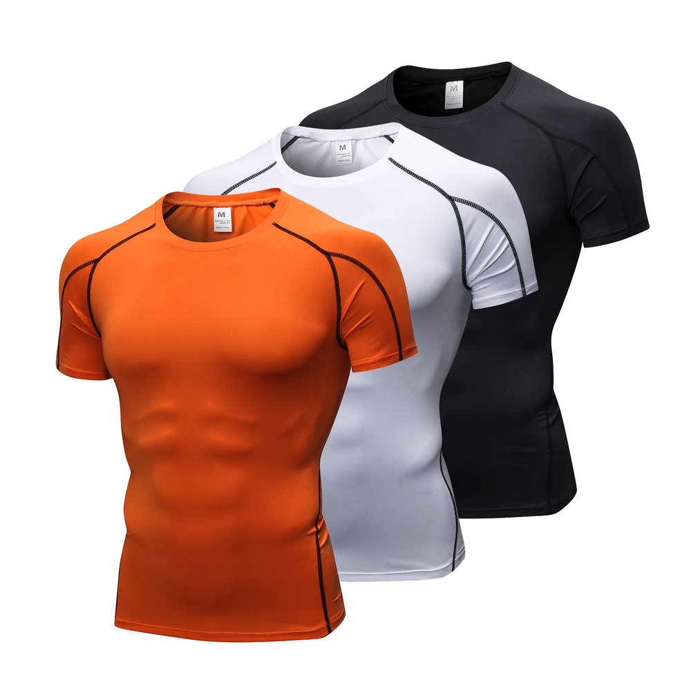3 Pack Men's Quick Dry Short Sleeve Compression Shirts Mens Athletic Workout Shirt Running Tops