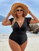 Blooming Jelly Womens Tummy Control Swimsuit Flattering One Piece Bathing Suits V Neck Ruffle Cute Swimwear Black view 4