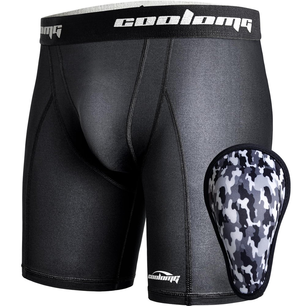 COOLOMG Boys Baseball Underwear with Soft Cup Youth Compression Sliding Shorts Protective Supporter R1_Black S
