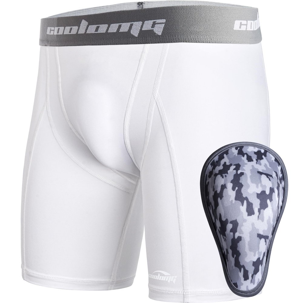 COOLOMG Boys Baseball Underwear with Soft Cup Youth Compression Sliding Shorts Protective Supporter R2_White M
