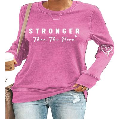 MOGUI Stronger Than The Storm Hoodie Women Stronger Than The Storm Womens Shirt Crewneck Sweatshirt Positive Letter Print Top, 3X-Large, Sakura