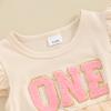 Baby Girls My 1st Birthday Outfits One Romper Two/Three Tutu Skirt Ruffle Embroidery Letter Summer Clothes(12-18 Months, Apricot-One) view 2