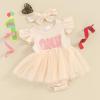 Baby Girls My 1st Birthday Outfits One Romper Two/Three Tutu Skirt Ruffle Embroidery Letter Summer Clothes(12-18 Months, Apricot-One) view 3