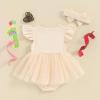 Baby Girls My 1st Birthday Outfits One Romper Two/Three Tutu Skirt Ruffle Embroidery Letter Summer Clothes(12-18 Months, Apricot-One) view 4