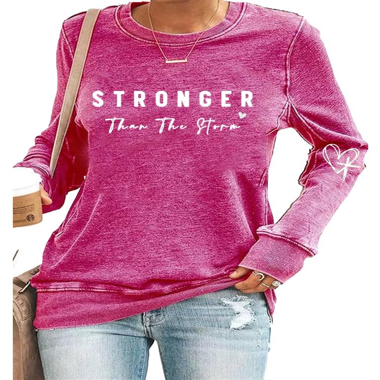 MOGUI Stronger Than The Storm Shirt Plus Size Stronger Than The Storm Sweatshirt Womens Long Sleeve Inspirational Gifts Funny Rose, Medium