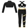 YEAHDOR Girls 3Pcs Dance Sports Outfit Mock Neck Crop Top Sleeveless Top with Pants Gymnastic Ice Skating Tracksuit Black&Gold 12 Years view 2