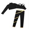 YEAHDOR Girls 3Pcs Dance Sports Outfit Mock Neck Crop Top Sleeveless Top with Pants Gymnastic Ice Skating Tracksuit Black&Gold 12 Years view 3