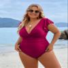 Blooming Jelly Womens Tummy Control Swimsuit Red One Piece Bathing Suits V Neck Ruffle Modest Swim Suits view 2