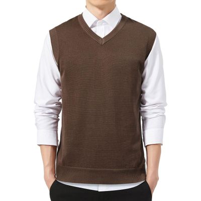 Maiyifu-GJ Men's Spring Fall V-Neck Sweater Vest Sleeveless Basic Designed Pullover Sweater Slim Lightweight Knit Vest (Brown,XX-Large)