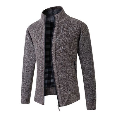 Men's Stand Collar Zip Up Cardigan Sweaters Slim Fit Regular Knitted Sweater Thermal Outdoor Cardigan Jacket (Coffee,3X-Large)