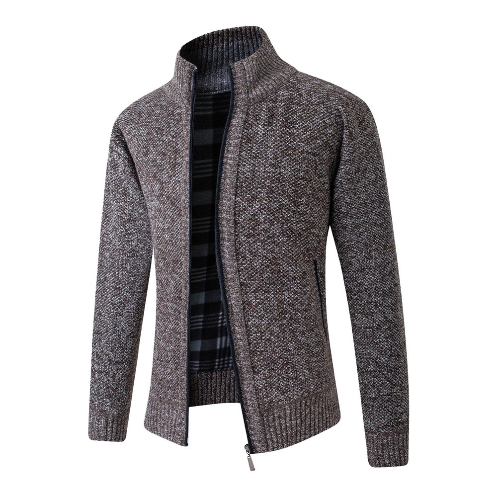 Men's Stand Collar Zip Up Cardigan Sweaters Slim Fit Regular Knitted Sweater Thermal Outdoor Cardigan Jacket (Coffee,3X-Large)
