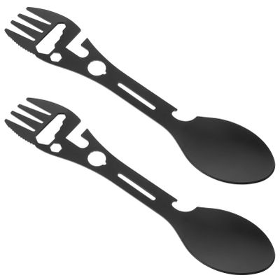 Baluue 2pcs Multi-function Outdoor Spork Camping Spoon Fork Bottle Opener for Hiking Picnics and Travel