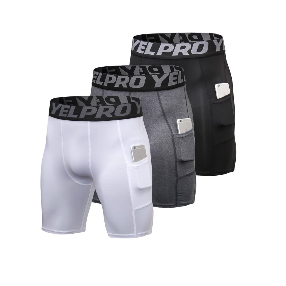 LEICHR 3 Pack Men Athletic Compression Shorts Sports Performance Active Shorts Workout Running Tights