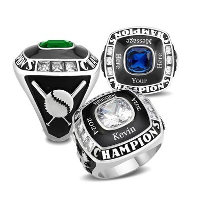 Stainless Steel Championship Ring Custom Text and Color - Baseball (8, Silver)