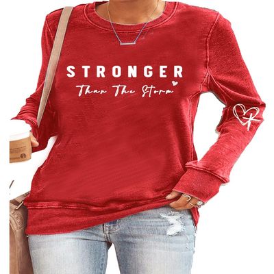 MOGUI Stronger Than The Storm Hoodie Women Stronger Than The Storm Womens Shirt Crewneck Sweatshirt Positive Letter Print Top Red, Small