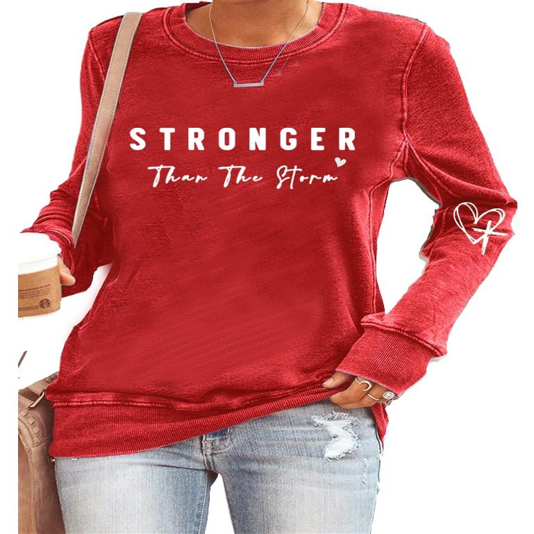 MOGUI Stronger Than The Storm Hoodie Women Stronger Than The Storm Womens Shirt Crewneck Sweatshirt Positive Letter Print Top Red, Small