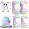 SULIFEEL Rainbow Unicorn Knee Pads for Kids Knee Elbow Pads Wrist Guards with Drawstring Bag Adjustable Protective Gear Set for Girls Roller Skating Bike Cycling Skateboard Scooter Dazzling Medium view 1