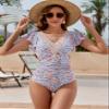 Blooming Jelly Womens Tummy Control Bathing Suits Slimming One Piece Swimsuit V Neck Ruffle Lace Swimwear view 2