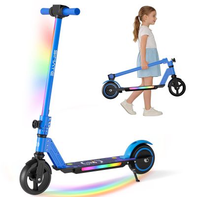 SIMATE Electric Scooter for Kids, Motorized E-Scooters with Colorful Front Light and Pedal Lights, LED Display & Foldable, Dual Braking System, Top 8.7mph & 5 Miles, Gifts for Kids, Girls, Boys, Teens