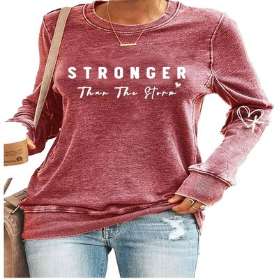 MOGUI You Are Stronger Than The Storm Sweatshirt Stronger Than The Storm Crewneck Sweatshirt Positive Letter Print Top Graphic Shirt Funny T Shirt Pink, 3X-Large