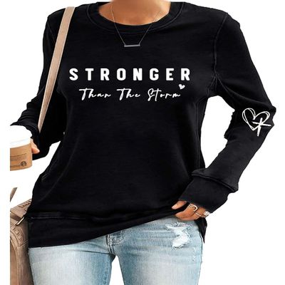 MOGUI Stronger Than The Storm Shirt Plus Size Stronger Than The Storm Sweatshirt Womens Long Sleeve Inspirational Gifts Funny Black, 3X-Large
