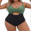 Blooming Jelly Womens Plus Size Bathing Suit V Neck One Piece Swimsuits Cutout Front Full Coverage Swimwear (X-Large,Green and Black) view 1