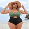 Blooming Jelly Womens Plus Size Bathing Suit V Neck One Piece Swimsuits Cutout Front Full Coverage Swimwear (X-Large,Green and Black) view 2
