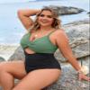 Blooming Jelly Womens Plus Size Bathing Suit V Neck One Piece Swimsuits Cutout Front Full Coverage Swimwear (X-Large,Green and Black) view 3
