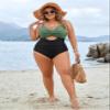 Blooming Jelly Womens Plus Size Bathing Suit V Neck One Piece Swimsuits Cutout Front Full Coverage Swimwear (X-Large,Green and Black) view 4