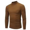 Men's Fashion Mock Turtleneck T-Shirts Casual Summer Long Sleeve Cotton Basic Designed Undershirts Slim Fit Pullover Tops Coffee view 2